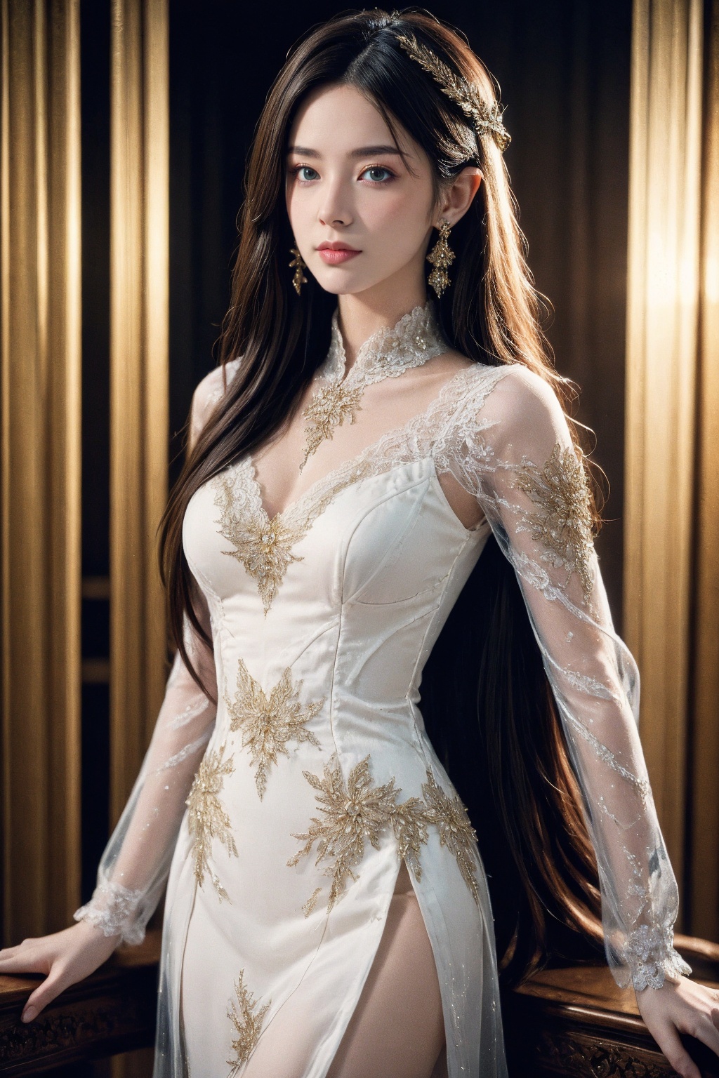 (extremely detailed:1.4),(realistic:1.4),1girl,(long hair:1.4),dress,lace,