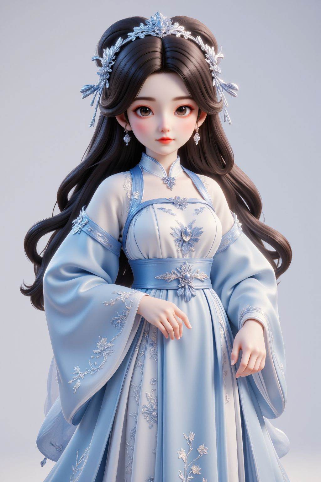 Porcelain Doll,  the full body 3d artwork of cute Chinese girl,  black hair on Tensor.Art