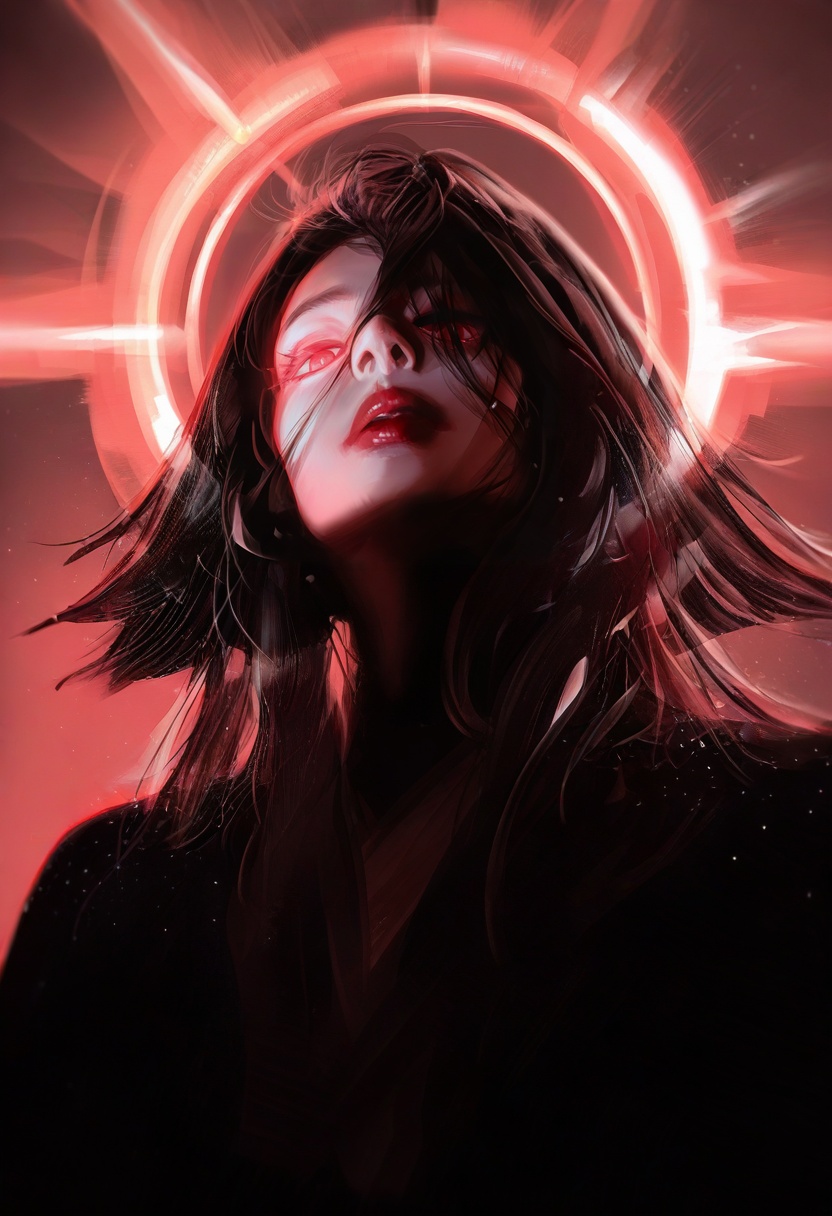 solo,  black hair,  red eyes on Tensor.Art