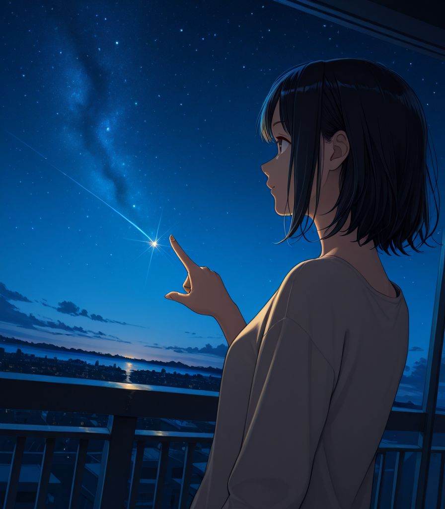 1girl,  balcony,  pointing. sky on Tensor.Art