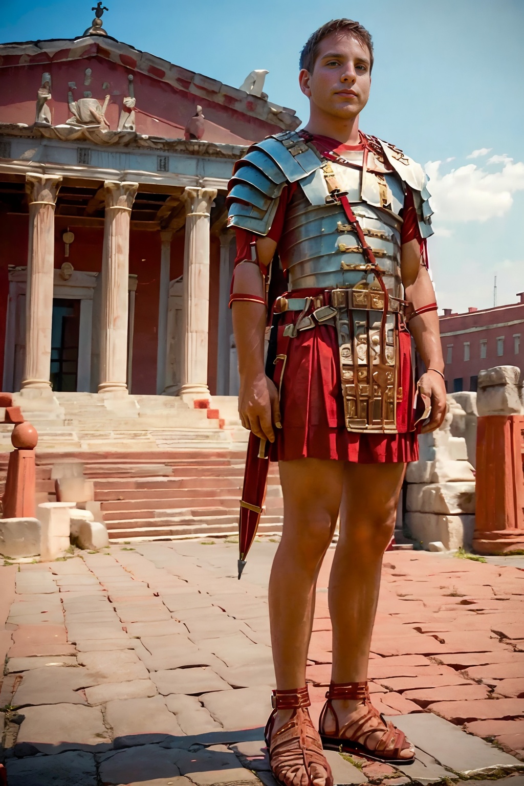 standing on a plaza in front of Roman temple,  Roman pillars,  DylanRoberts is wearing loriseg armor on Tensor.Art