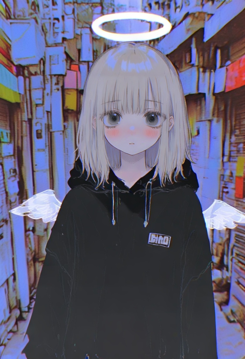 halo,  1girl,  hood on Tensor.Art