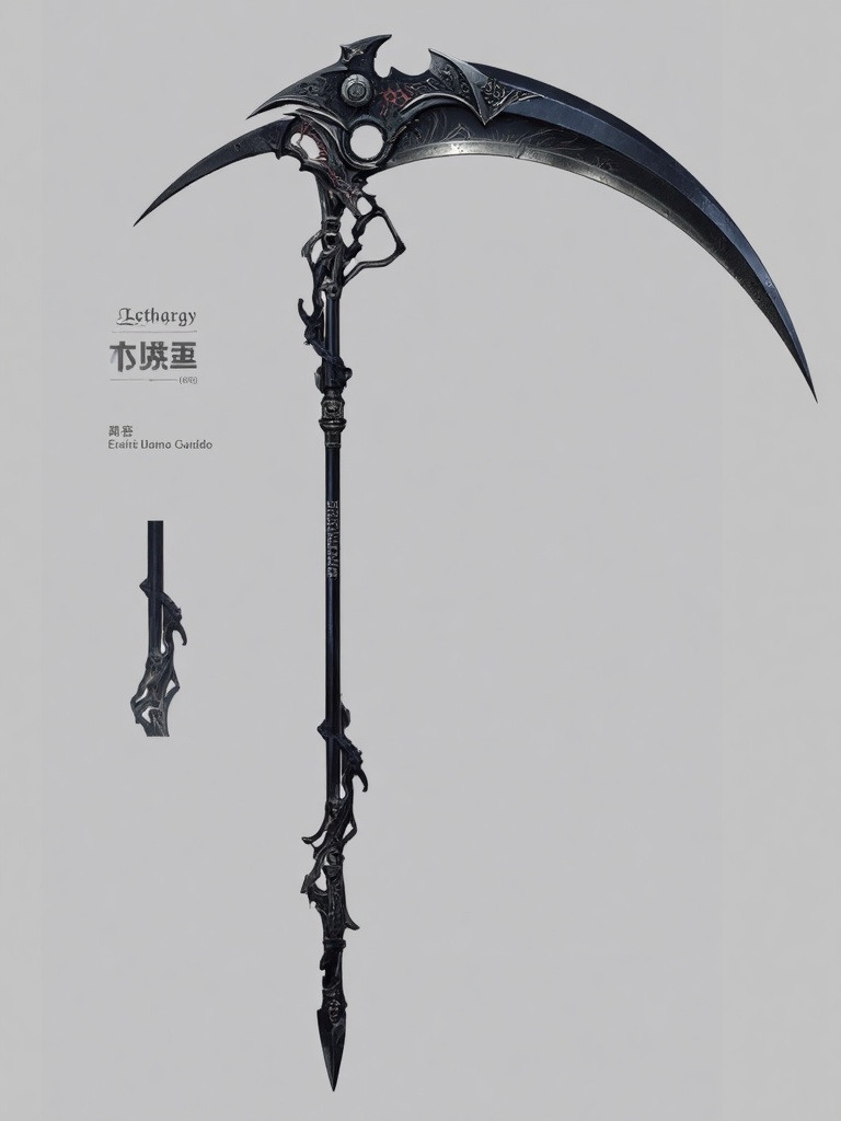 The image is a high-quality digital artwork showcasing a detailed,  futuristic weapon,  specifically a scythe on Tensor.Art