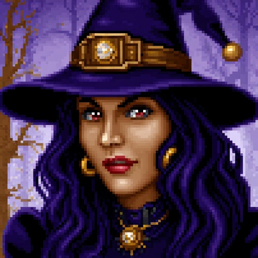 Expansion HoMM2 style portrait of a witch on a witch faction background. on Tensor.Art