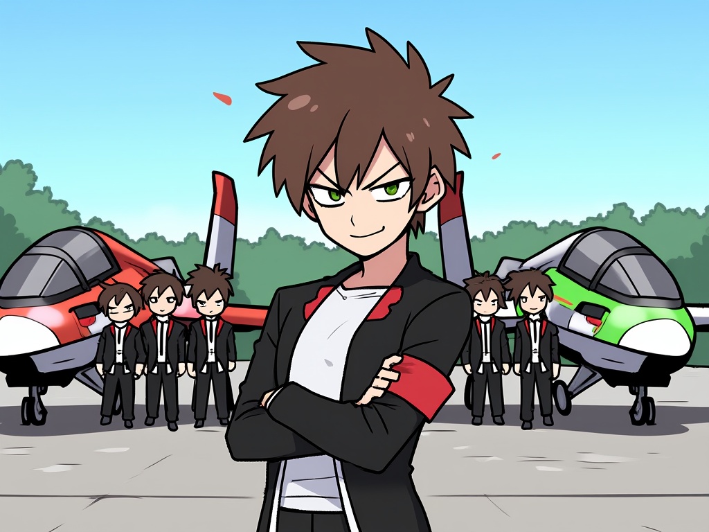 jbh,  Anime-style drawing,  A digital drawing of a young man with spiky brown hair on Tensor.Art