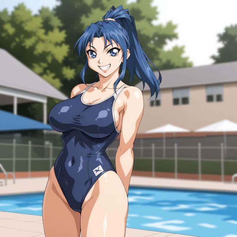 poolside,  blurred background,  grin on Tensor.Art