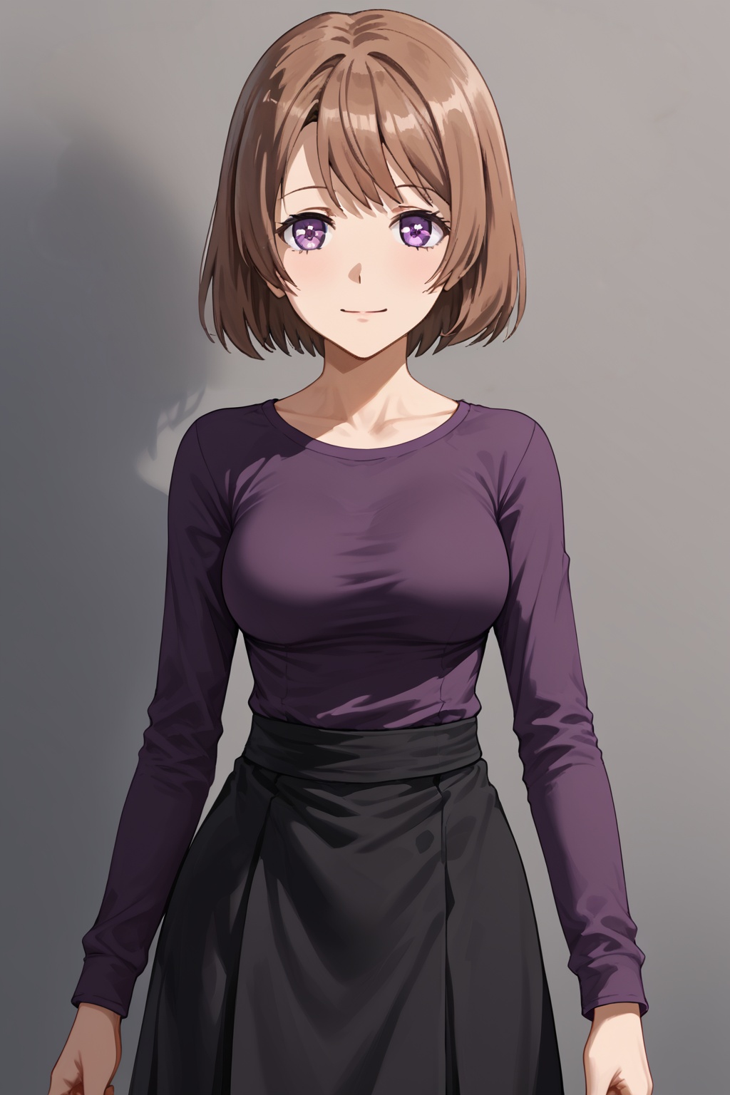 hinako, short hair, brown hair, looking at viewer, purple eyes, bangs<lora:hanako-pony:0.8>