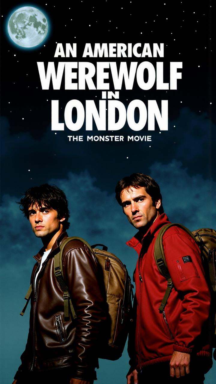 classicposter. This image is a movie poster for the film "An American Werewolf in London." The poster features two men in...