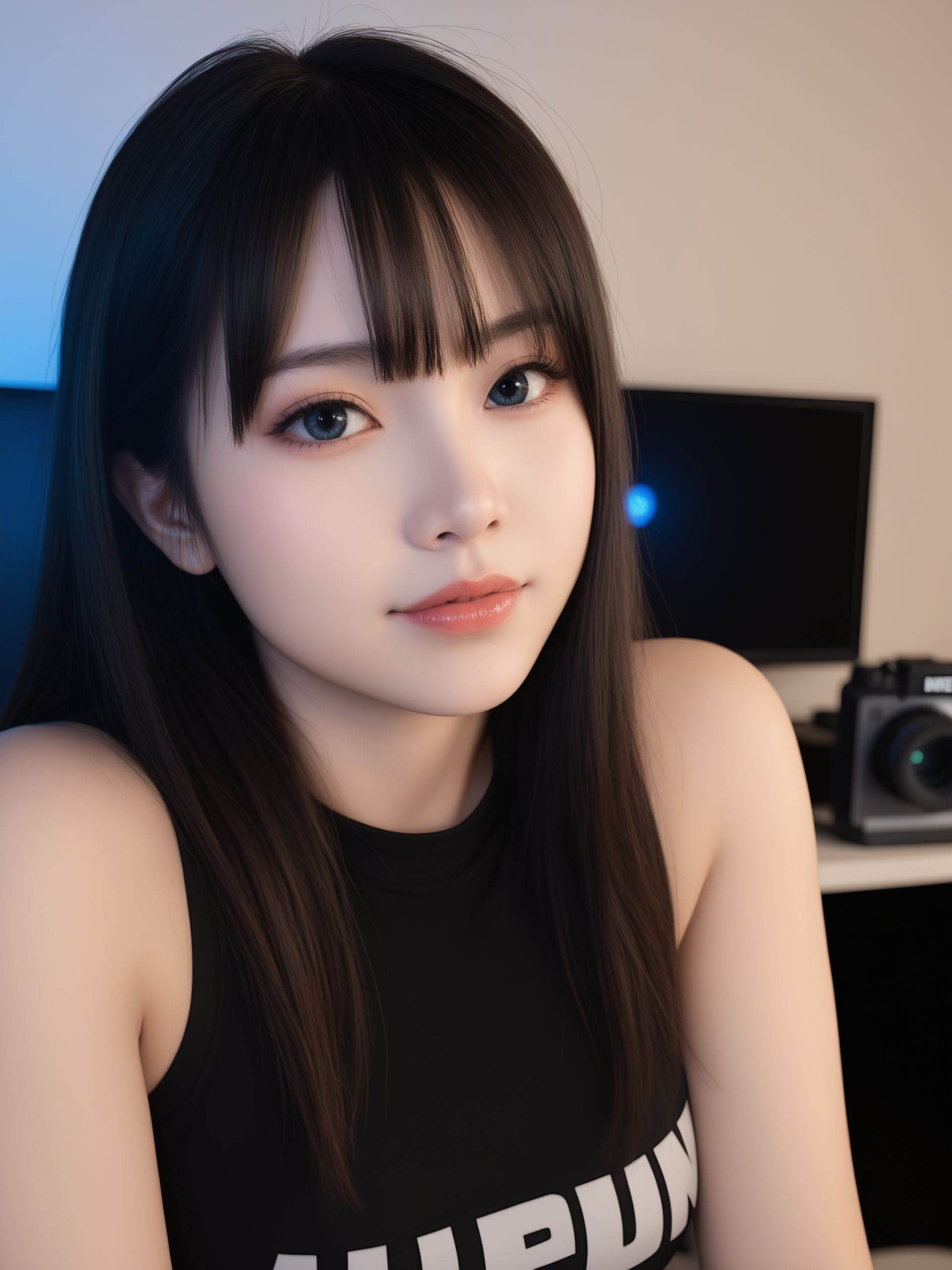 HDR photo of a young woman,looking at the camera,posing,ulzzang,naver fanpop,ffffound,streaming on twitch,character album cover,blues moment,style of Alessio Albi,daily wear,moody lighting,appropriate comparison of cold and warm,reality, . High dynamic range, vivid, rich details, clear shadows and highlights, realistic, intense, enhanced contrast, highly detailed