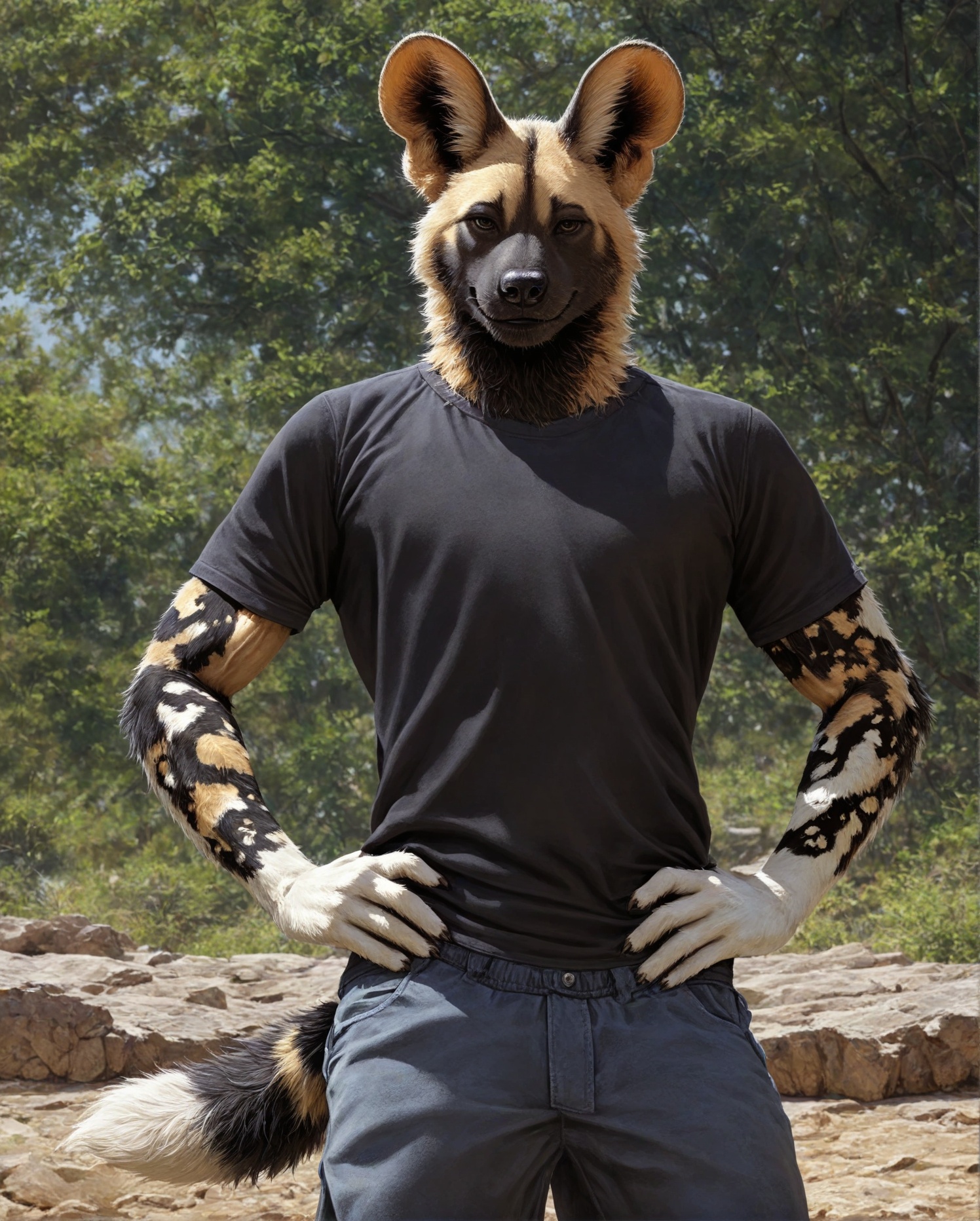 anthro,  african wild dog,  male on Tensor.Art