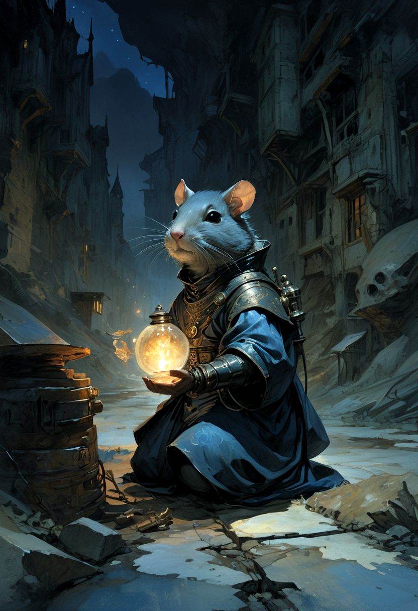 Midnight blue,  medieval rodent hero tales,  daemon on Tensor.Art