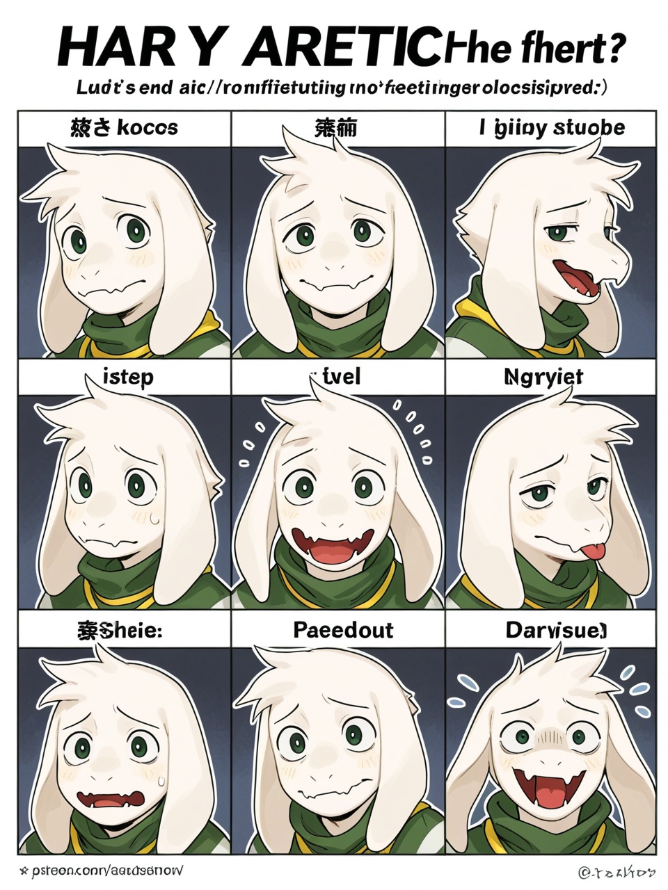 solo asriel dreemurr,  expression chart,  expression sheet on Tensor.Art