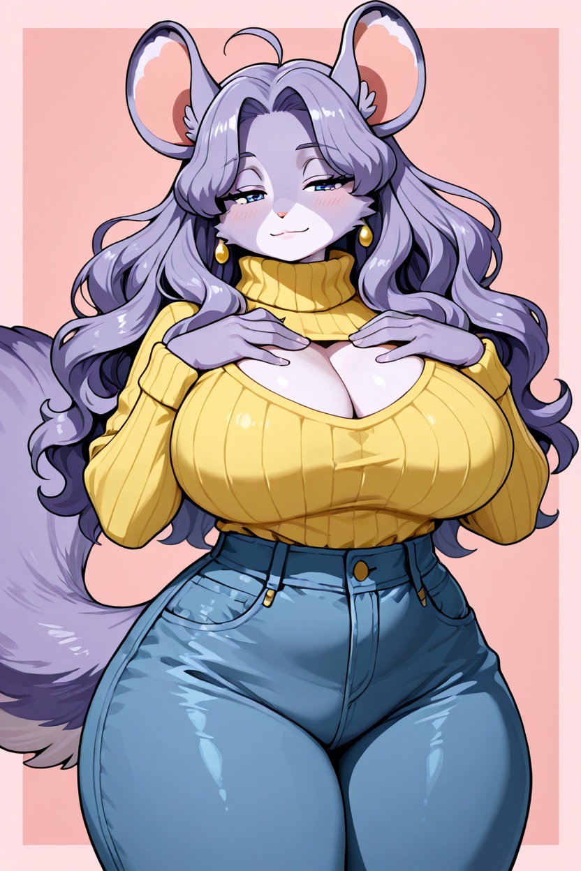 1girl,  long purple wavy hair,  hand on own chest on Tensor.Art