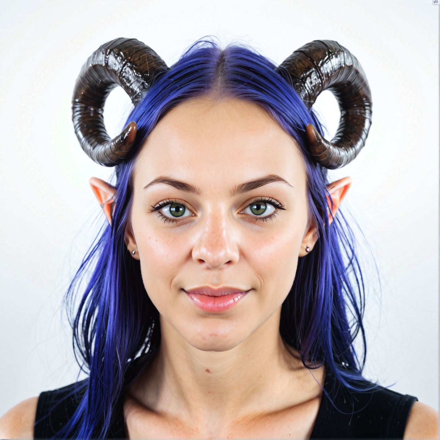 headshot,  realistic,  An elven thief with tiny goat horns on Tensor.Art