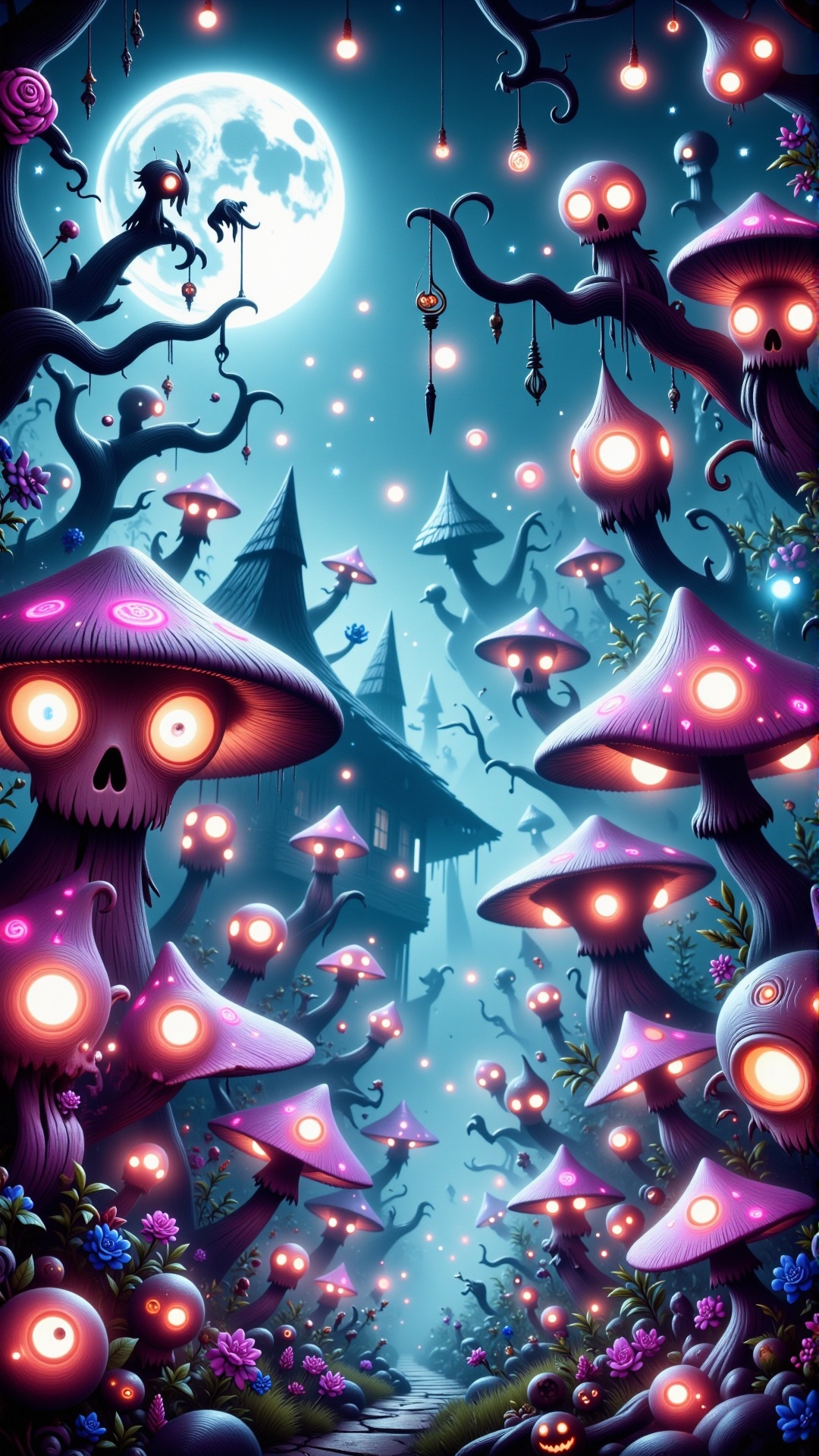 HalloweenGlowStyle Periwinkle themed Glowing mushrooms,  Fairy circle,  Enchanted forest on Tensor.Art