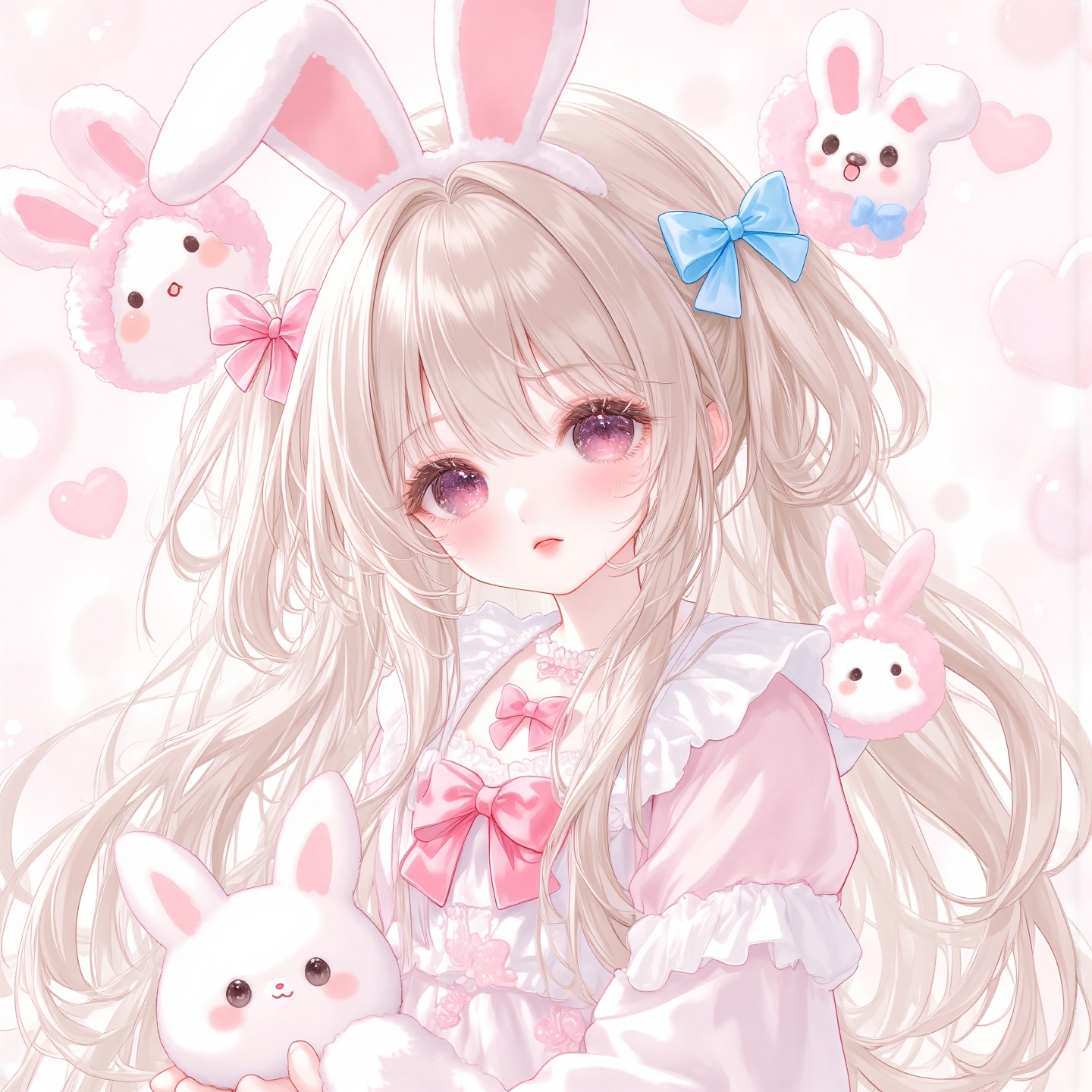 mmtouxiang,  anime girl with long hair and bunny ears holding a stuffed animal,  🤬 🤮 💕 🎀 on Tensor.Art