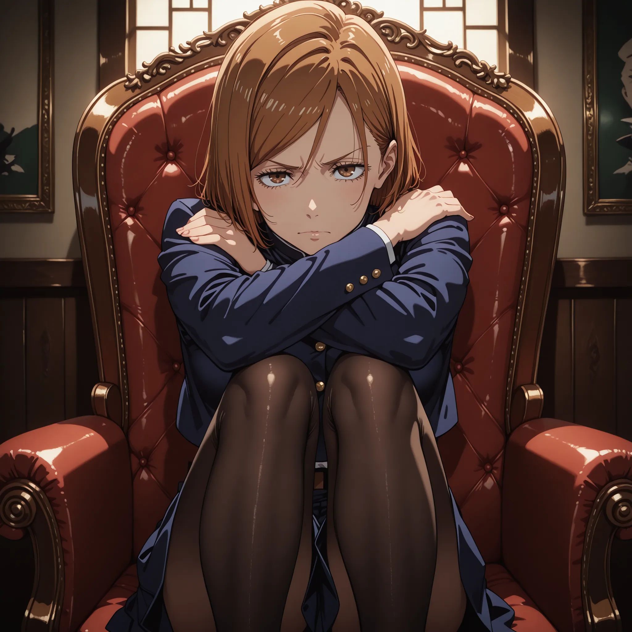 1girl,  kugisaki nobara,  sitting on Tensor.Art