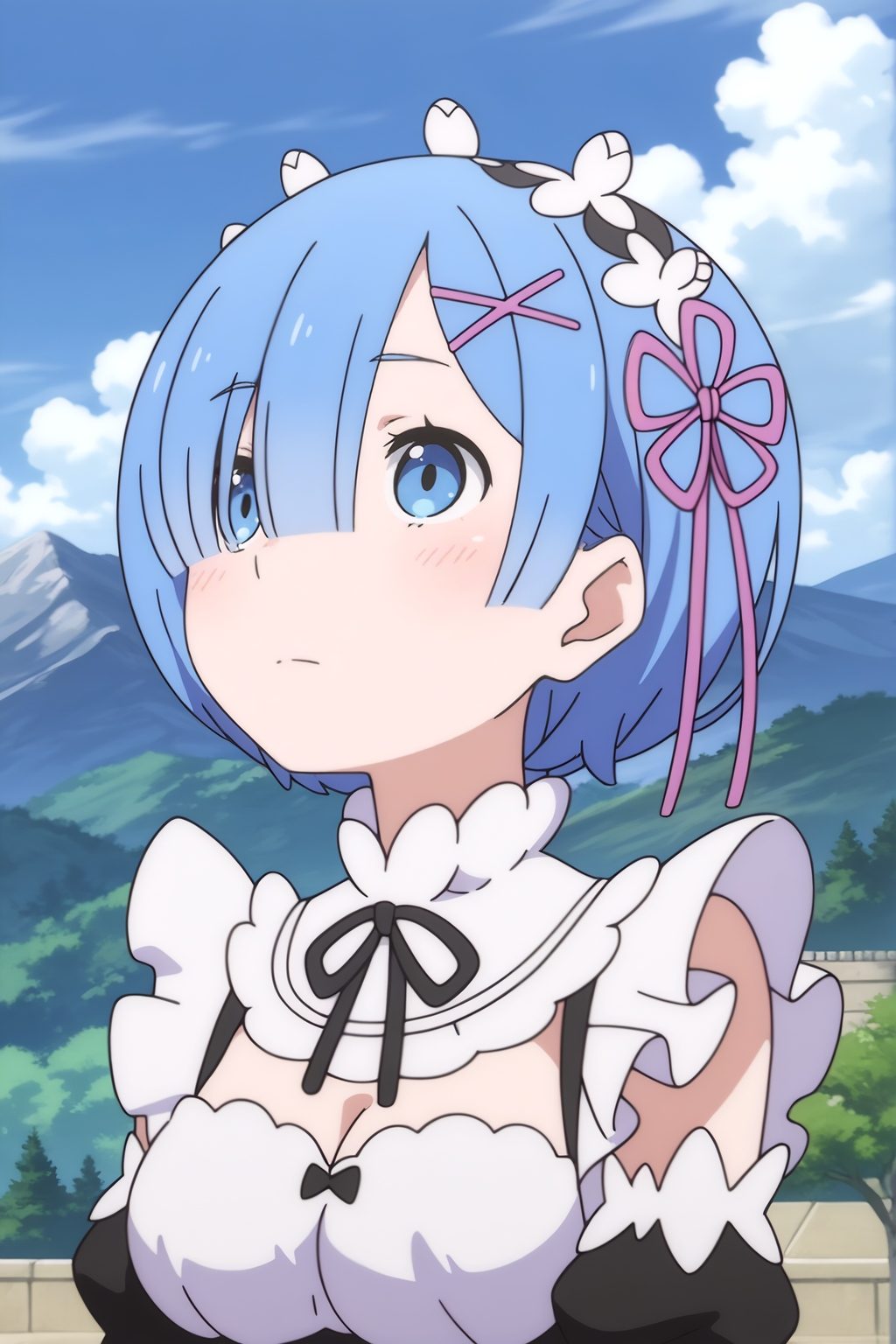 rem (re:zero),  1girl,  roswaal mansion maid uniform on Tensor.Art