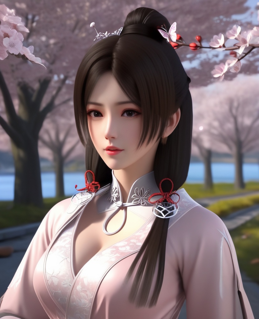 <lora:843-DA-XL-元龙-宋嫣:0.8>, (,1girl, ,best quality, ),,  ,ultra detailed 8k cg,ultra realistic 8k cg, ,masterpiece, (( , )),, ,science fiction,mole, ,    ,(,cherry blossoms, autumn leaves,perfect cherry blossom,   ), (cleavage),, butterfly,