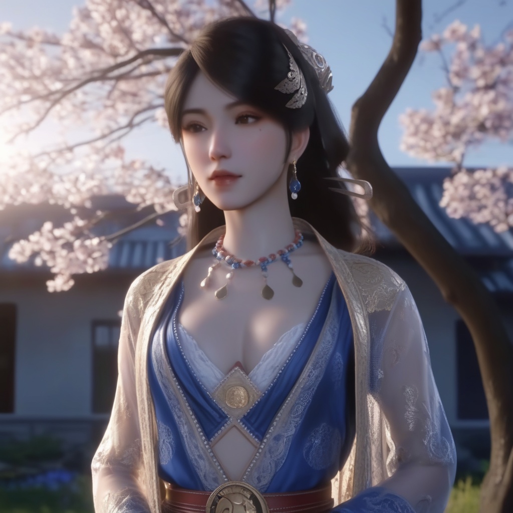 <lora:839-DA-XL-少年白马醉春风-温珞玉:0.8>, (,1girl, ,best quality, ),,  ,, ultra realistic 8k cg,,masterpiece, (( , )), fiction,mole,  ,     ,see-through, lace, (cleavage),, (((, solo, sun, , bare_tree, )))