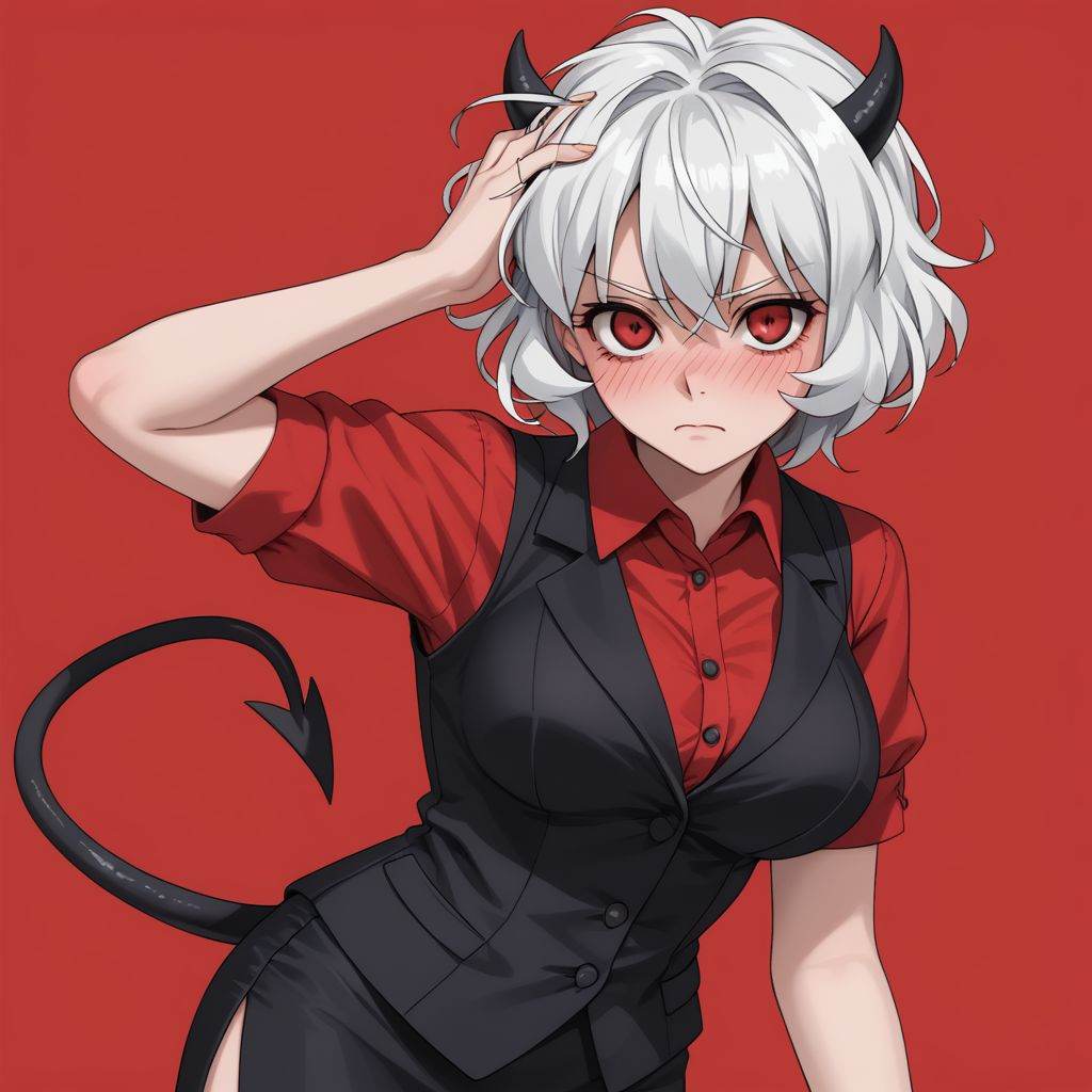 malina(helltaker),  large breasts,  black horns on Tensor.Art