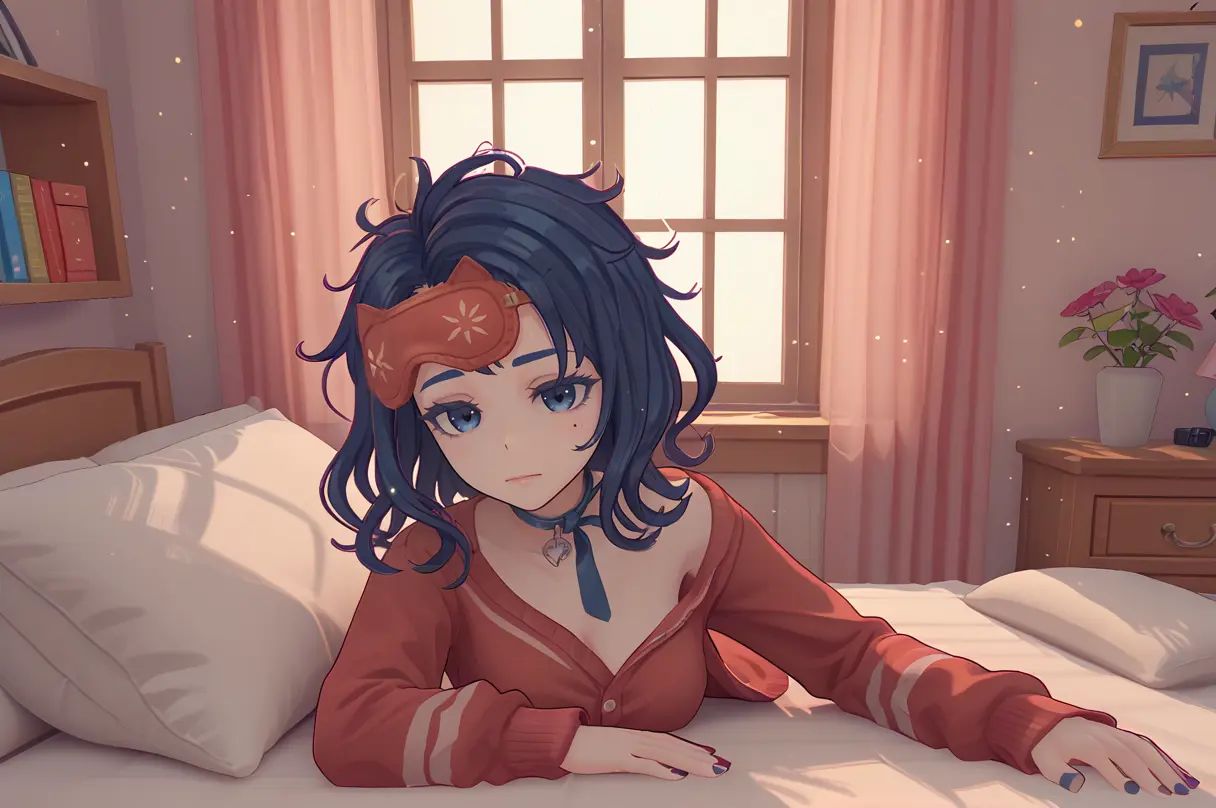 SleepyMita,  sleep mask,  messy hair on Tensor.Art