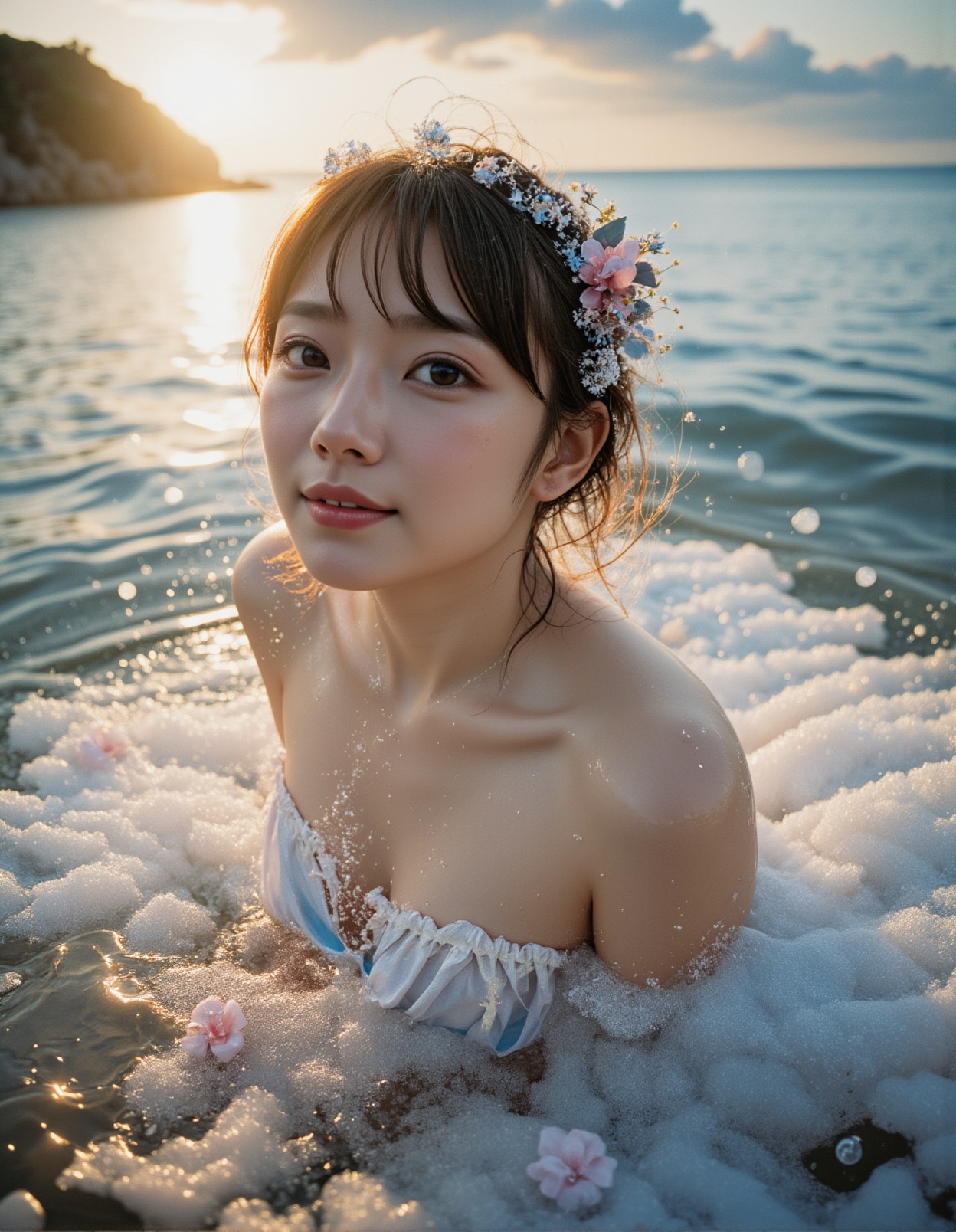A masterpiece of the highest quality,  featuring an close-up shot of an extremely delicate and beautiful young woman at th...
