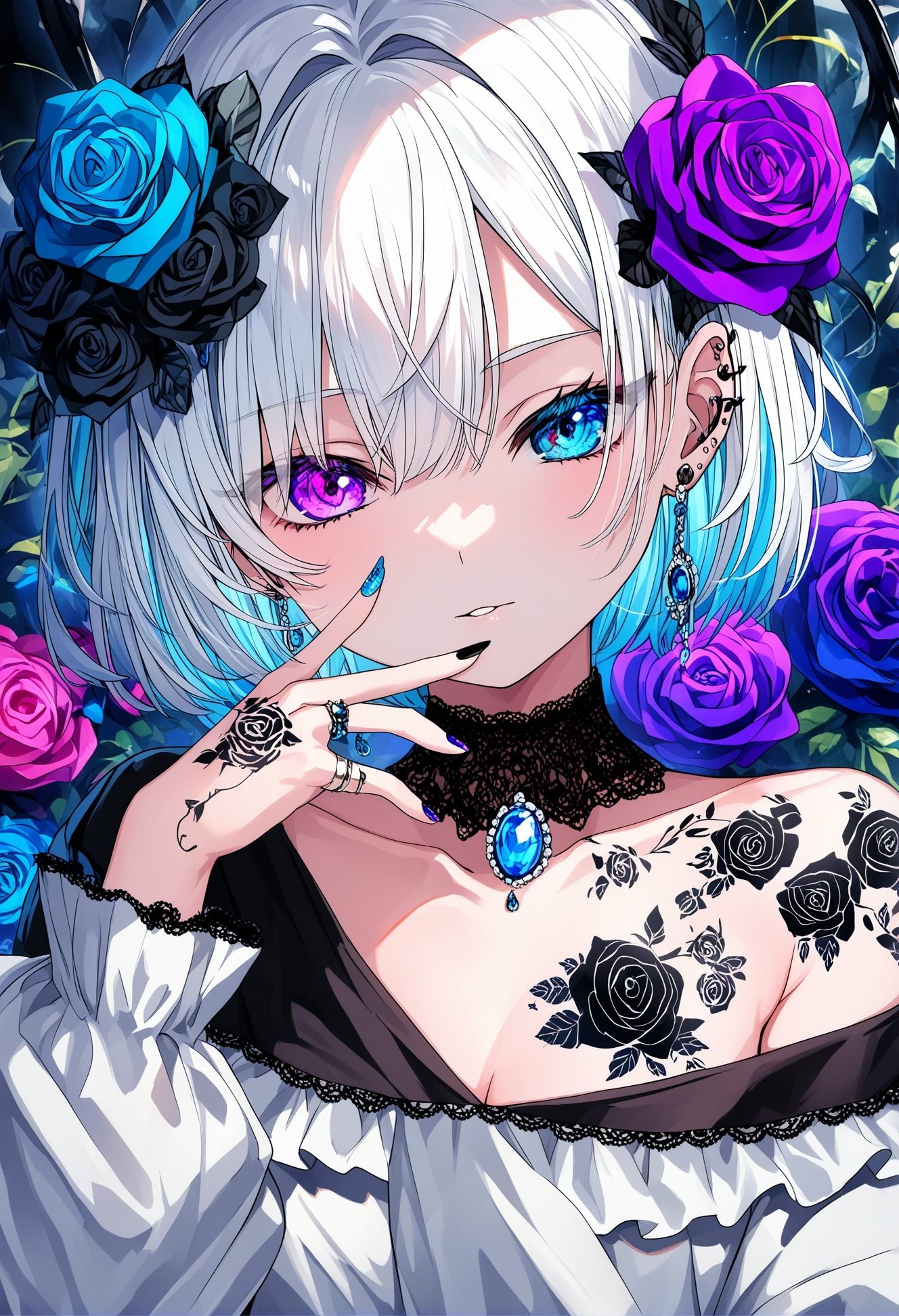 1girl,  blue flower,  hair ornament on Tensor.Art