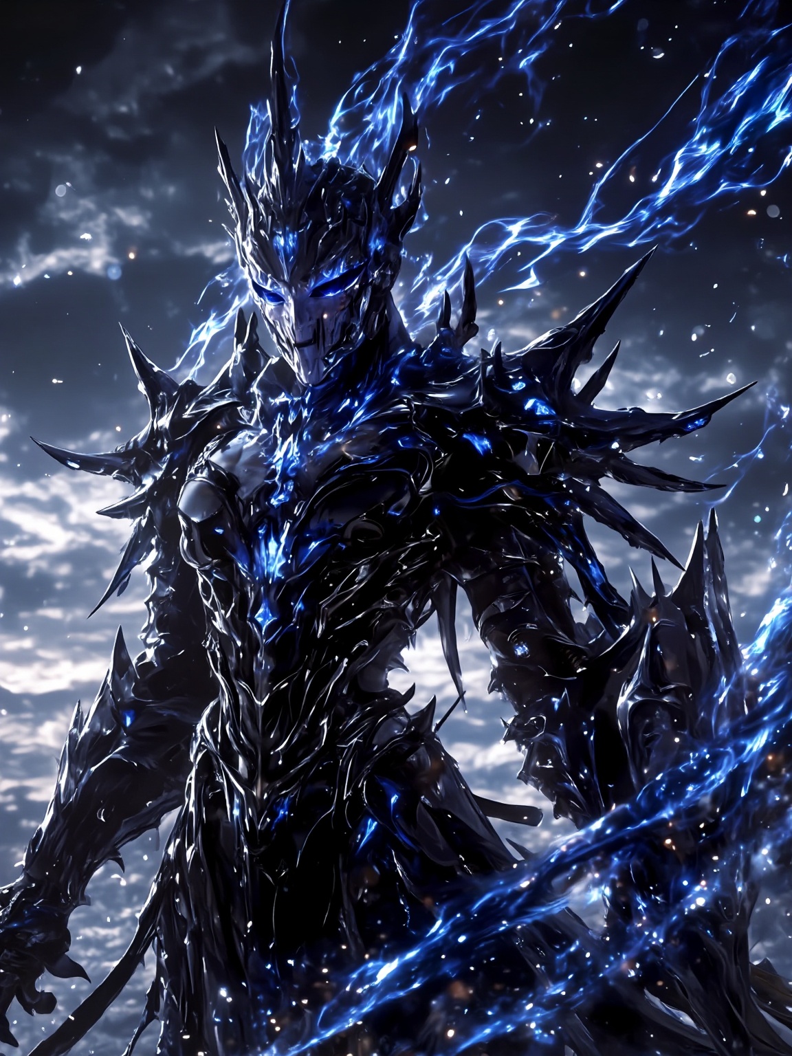 This is a digital artwork depicting a fantasy knight in a dramatic,  heroic pose. The knight is clad in an elaborate suit...