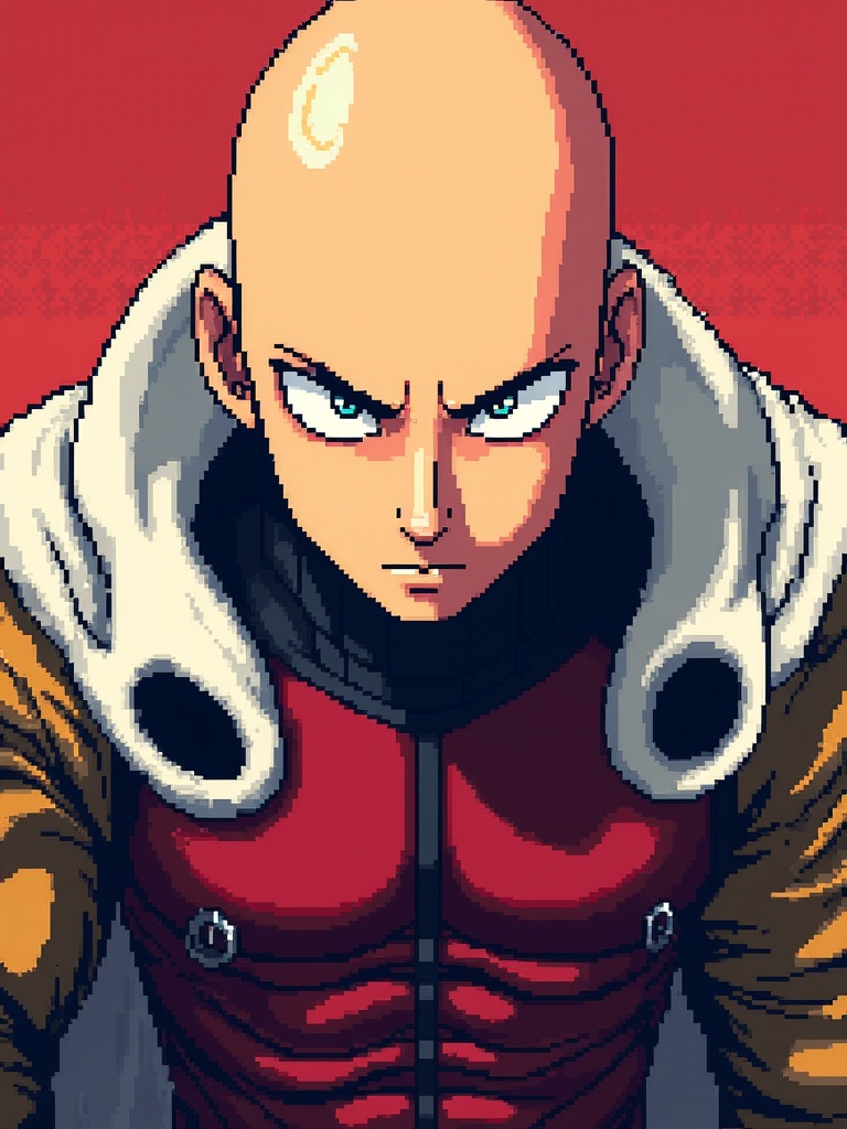 Highly detailed pixel art,  vibrant colors,  Saitama from One-Punch Man on Tensor.Art