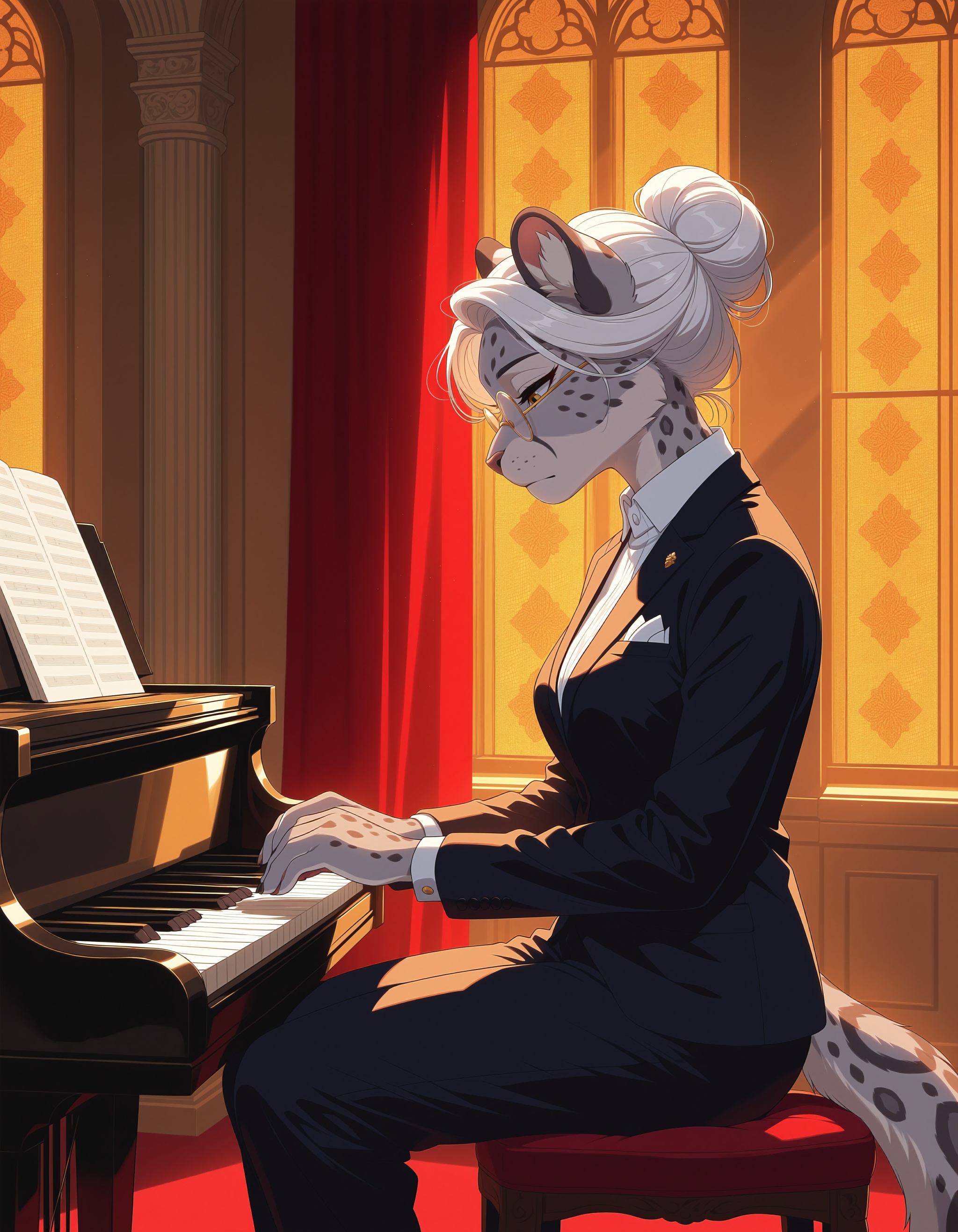 mature female,  anthro snow leopard,  white body on Tensor.Art