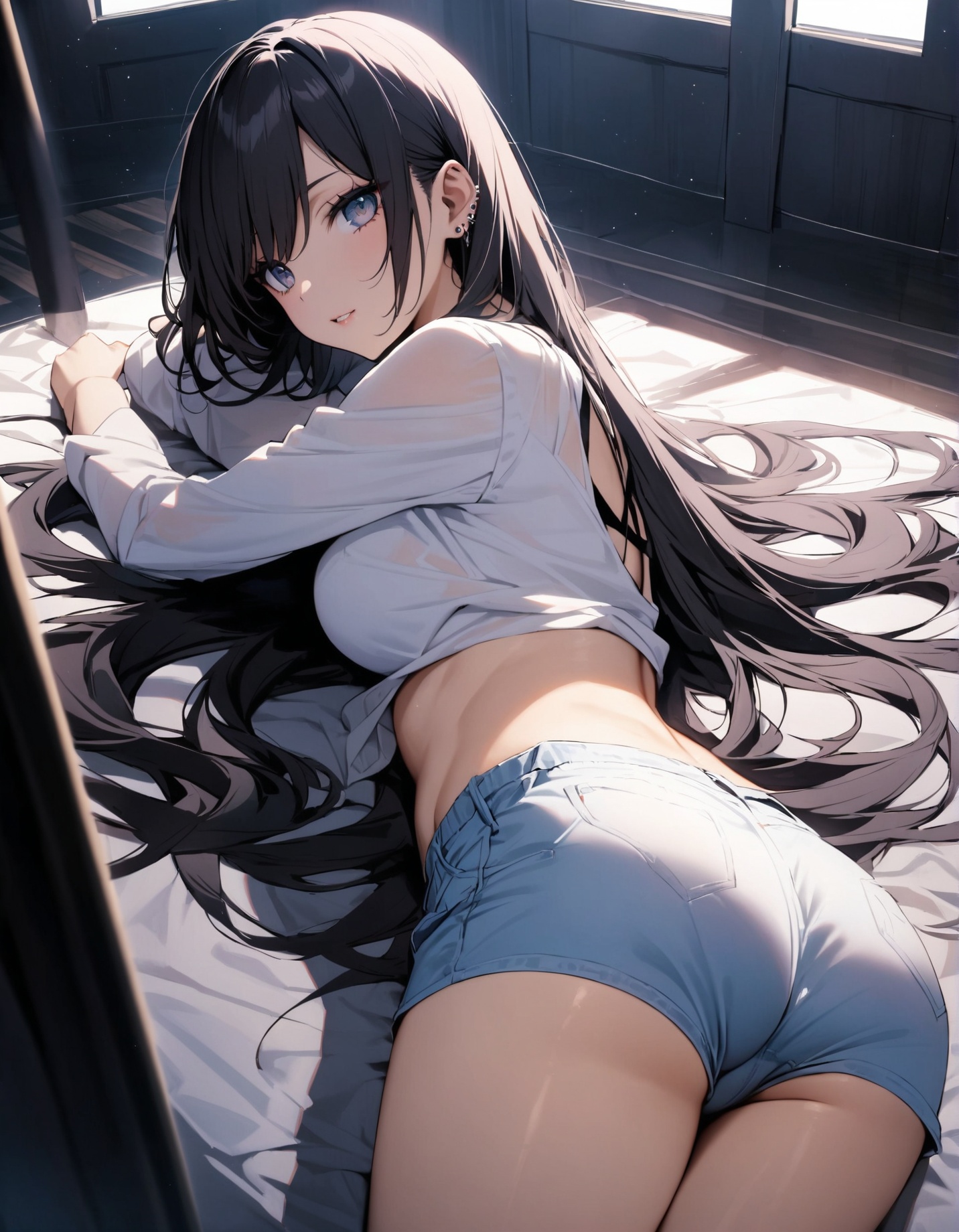 A mesmerizing J-Pop inspired masterpiece features a svelte Japanese pop sensation reclining in a sultry pose showing ass,...