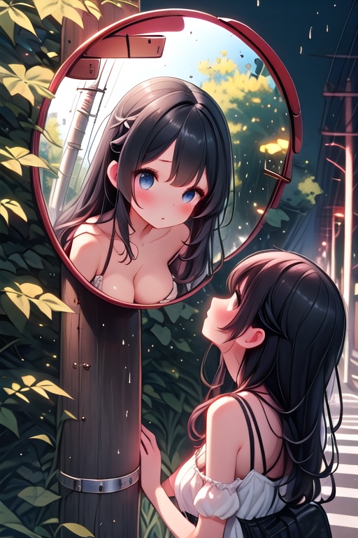 ((convex mirror on utility pole)),  1girl,  1other on Tensor.Art