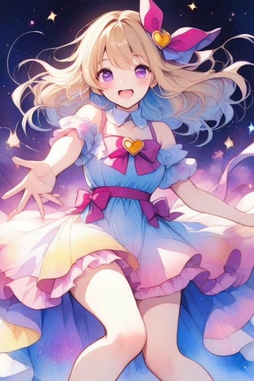 Watercolor painting,  girl,  heart-shaped magic effect on Tensor.Art