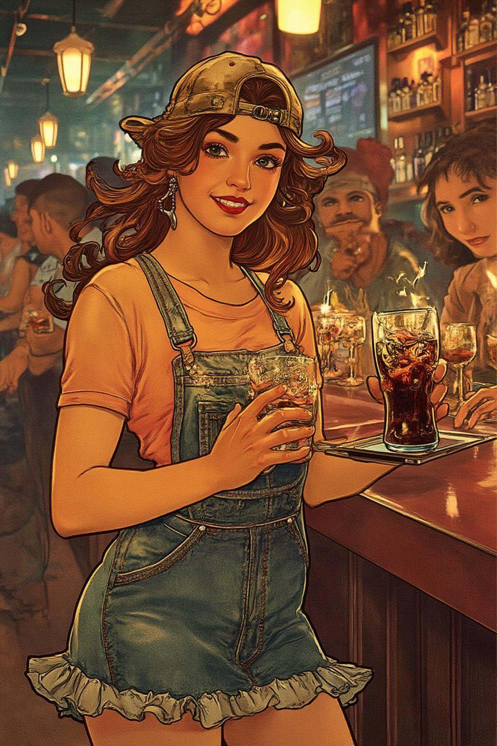 mucha1 illustration.The air buzzes with the energy of a busy bar,  a mix of music,  conversation on Tensor.Art