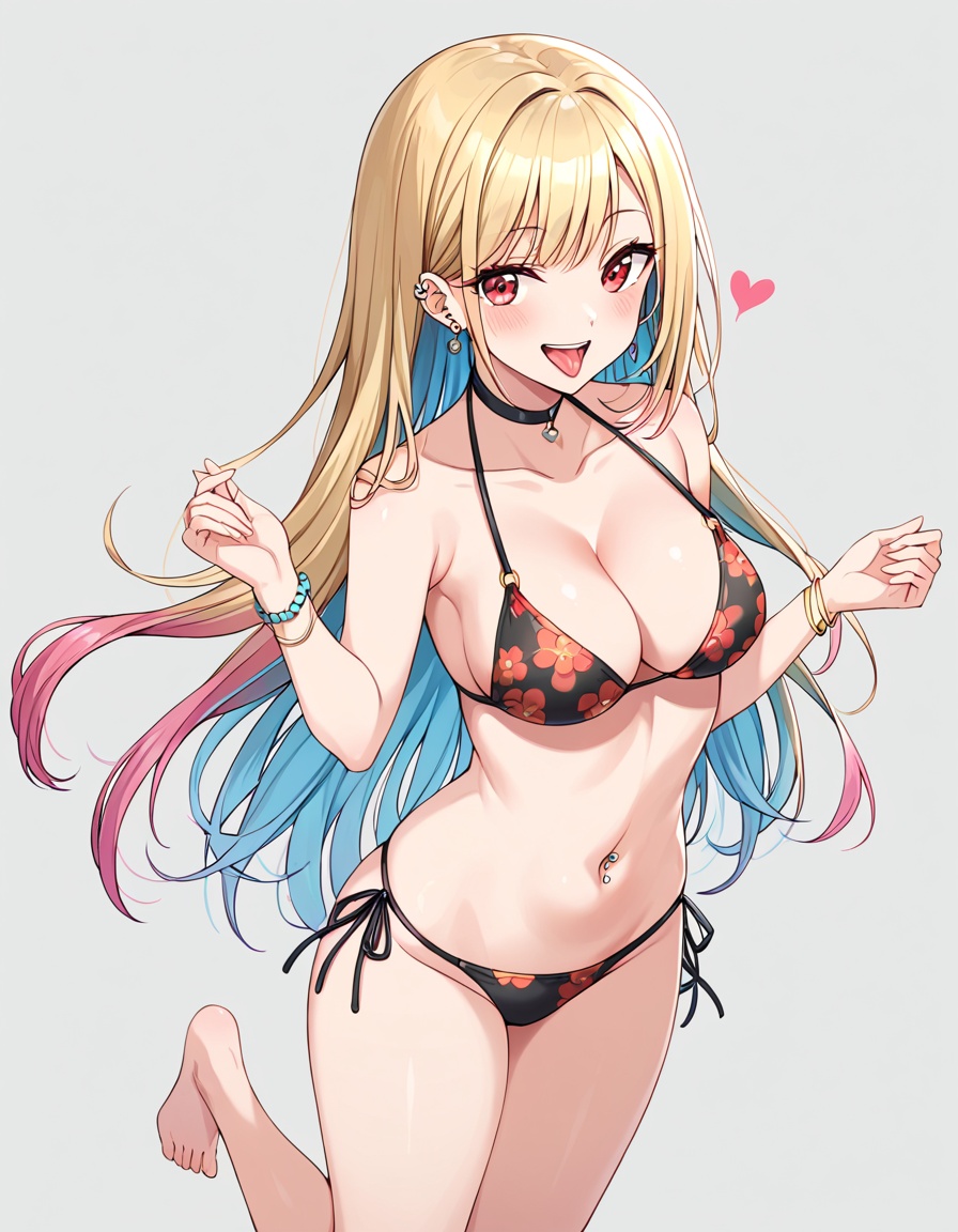 kitagawa marin,  View from the front. A half-naked girl named Kitagawa Marin with long pink hair and red eyes is standing...