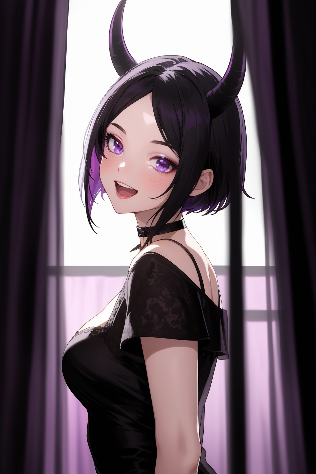 1girl,  black choker,  black dress on Tensor.Art