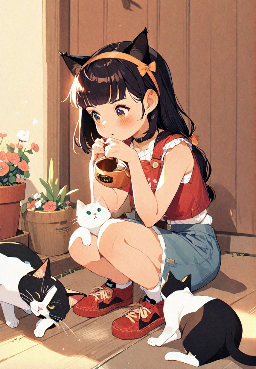 1girl,cat,
