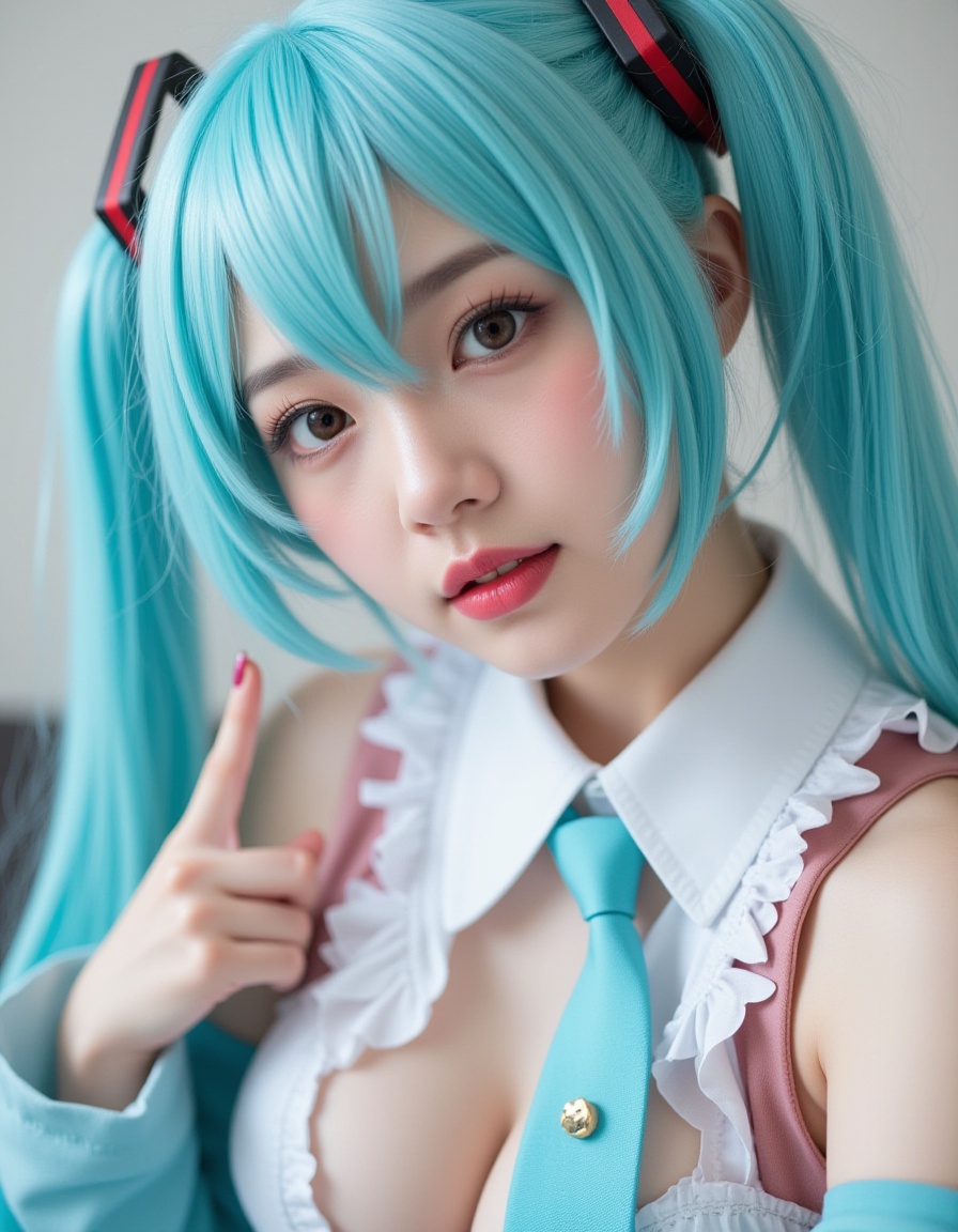 photore of SuchCosPlay .hiec - fair skin,  full body of Hatsune Miku cosplayer,  young beautiful girl with big breasts on...