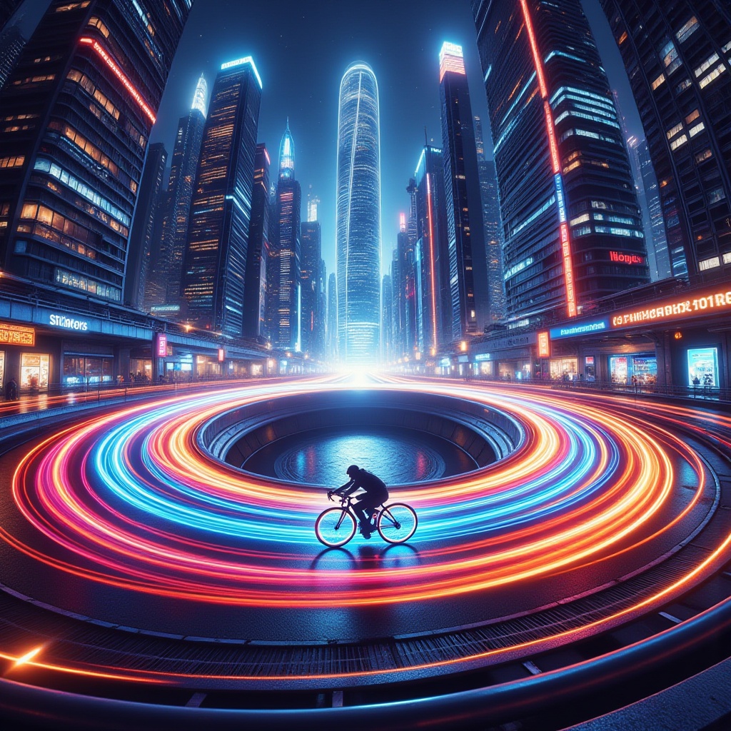 professional 3d model ral-exposure A 3D futuristic cityscape viewed through a fisheye lens,  with towering,  sleek skyscra...
