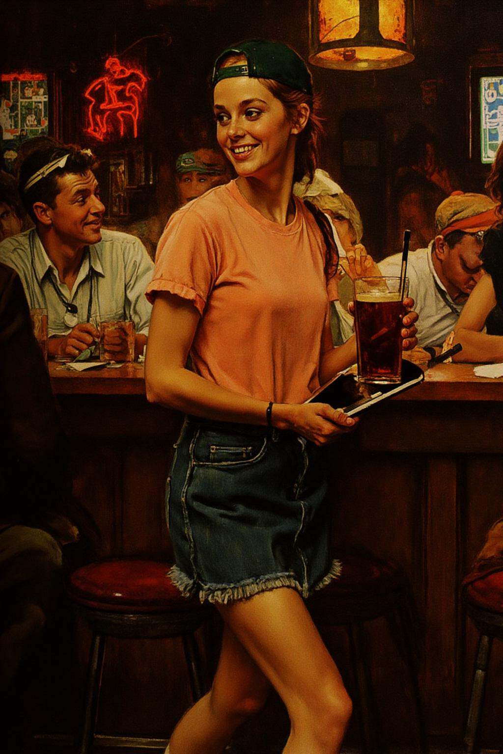 normanrockwell1 painting. The air buzzes with the energy of a busy bar,  a mix of music,  conversation on Tensor.Art