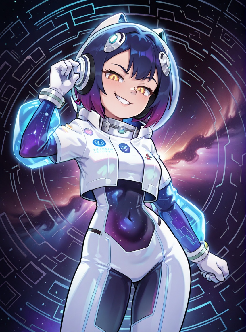 space waifu,  holographic outfit,  galactic backdrop on Tensor.Art