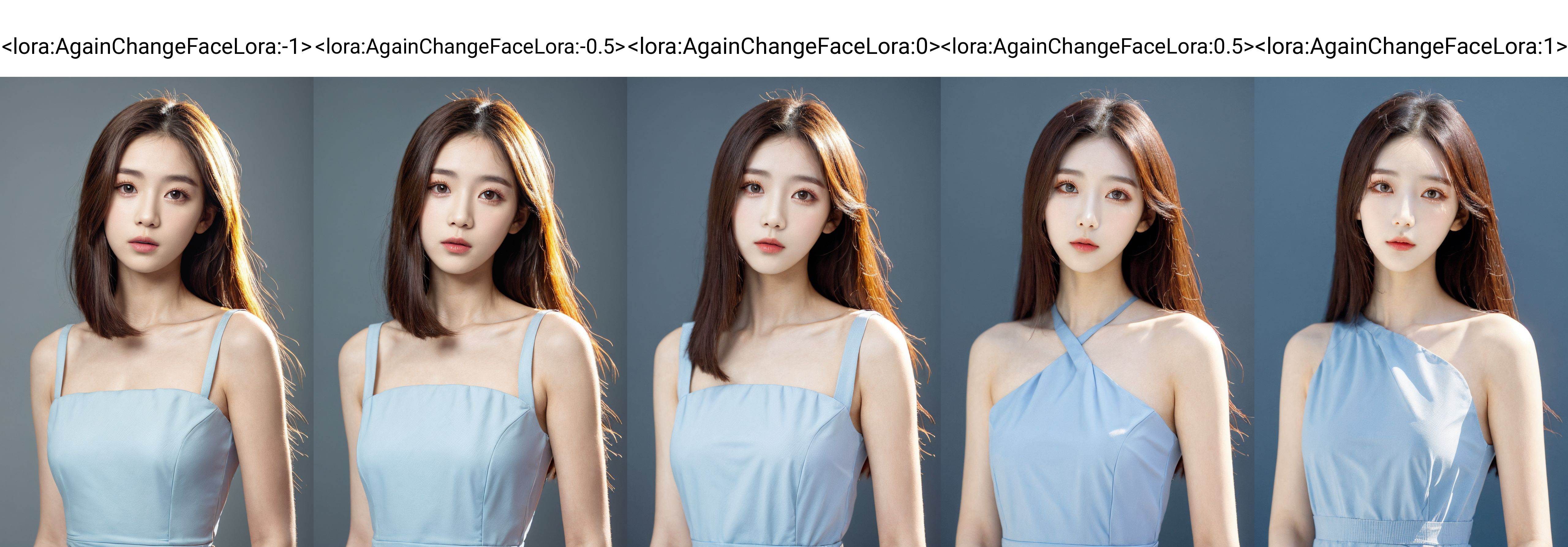 girl, upper body, looking at viewer, dress, simple background, <lora:AgainChangeFaceLora:-1>