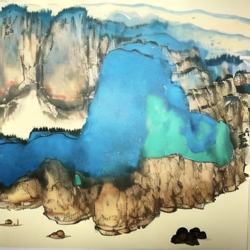 traditional media,no humans,water,mountain,<lora:pomo-000008:1>,