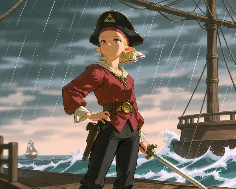 ootyoungzelda standing on ,  pirate hat,  one hand on hip confident stance on Tensor.Art