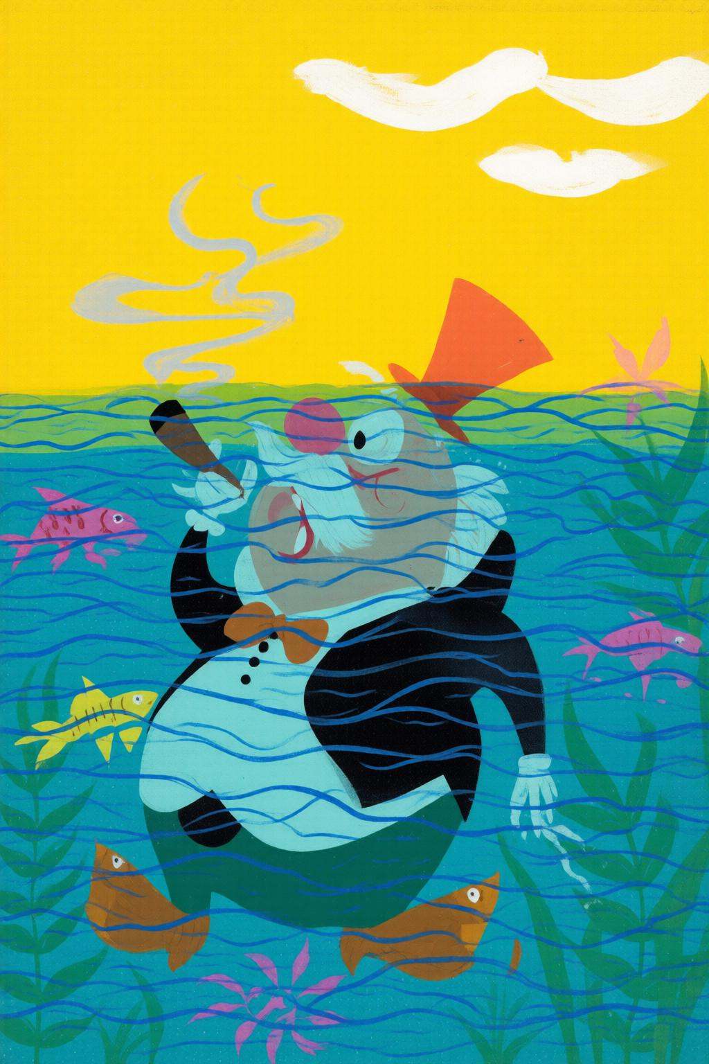 maryblair4q illustrationAn elderly man with white mustache wearing a top hat and monocle,  is holding a cane in one hand a...