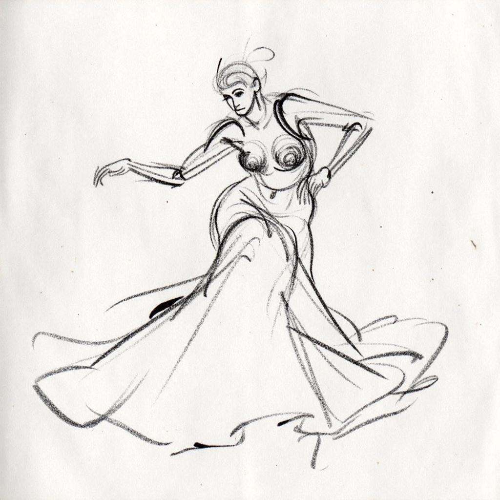 gstdrw "A captivating gesture drawing of a flamenco dancer,  frozen in a whirlwind of movement,  rendered in expressive on...
