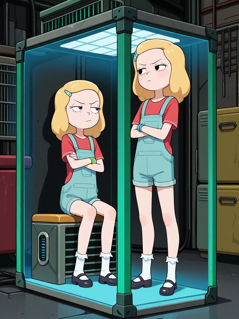 garage,  2girls in cage,  glass cage on Tensor.Art