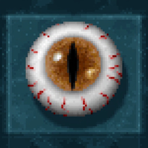 Eagle Eye skill icon. HoMM2 style. Icon depicts a detailed depiction of an eyeball,  characterized by a prominent,  dark s...