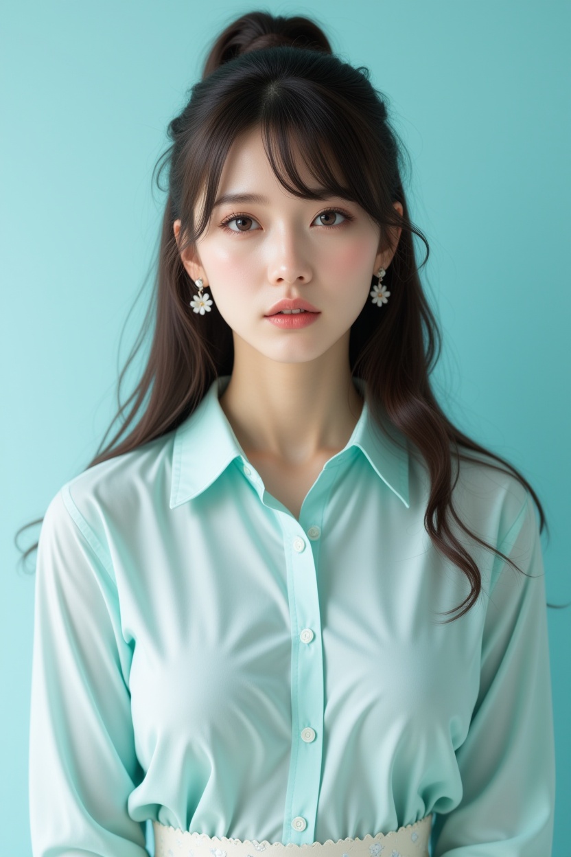 [9][FLUX_108]Realistic photograph,  Against a soft,  gradient cotton light blue background on Tensor.Art